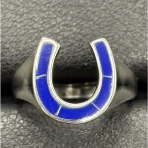 New Condition Sterling Silver Lapis Horseshoe Size 8.75 925